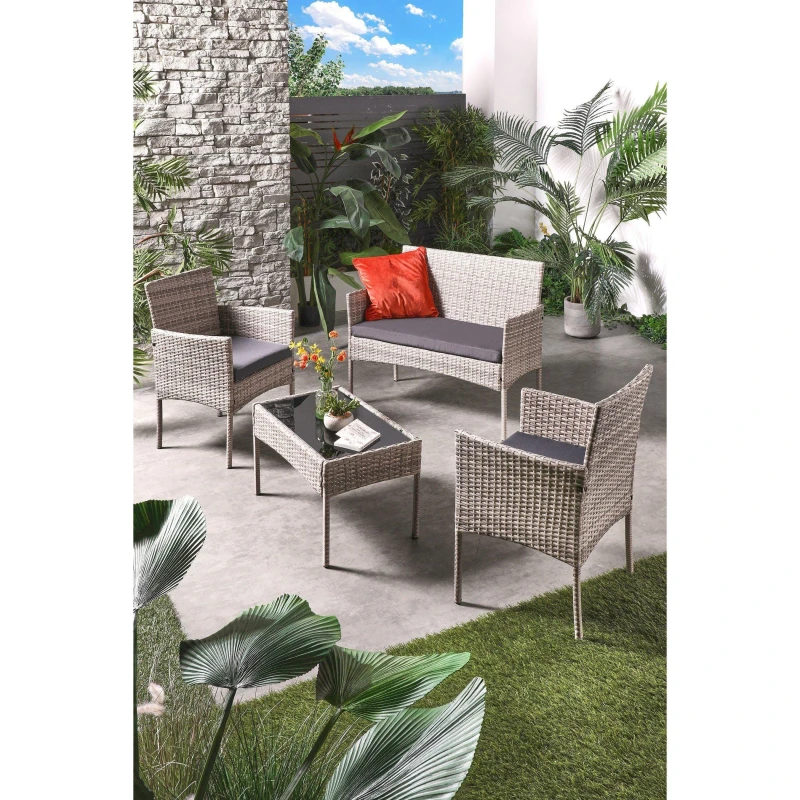 Image of Linea A Fiji 4 Piece Rattan Lounge Set Grey unisex One Size