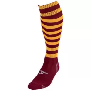 Image of Precision Childrens/Kids Pro Hooped Football Socks (12 UK Child-2 UK) (Maroon/Amber Glow)