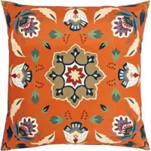 Image of Furn - Folk Flora Vibrant Tones 100% uv & Water Resistant Outdoor Cushion Cover, Orange, 43 x 43 Cm
