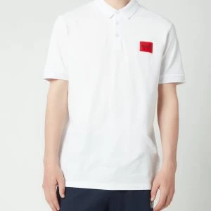 Image of Hugo Boss Dereso 212 Red Patch Logo Polo Shirt White Size S Men