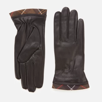 Image of Barbour Casual Womens Tartan Trimmed Leather Gloves - Black/Classic - M