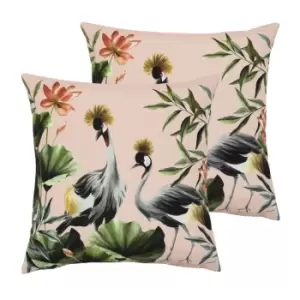 Image of Evans Lichfield Cranes Outdoor Twin Pack Polyester Filled Cushions Blush/Forest