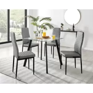 Image of Furniturebox UK - Furniturebox Seattle Glass and Black Metal Leg Square Dining Modern Industrial Dining Table & 4 Grey Milan Black Leg Faux Leather
