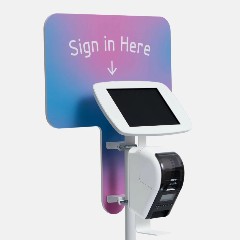 Image of Bouncepad Floorstanding with Brother Printer Mount and Branding Board (inc USB Cable) Covered Front Camera and Home Button White Apple