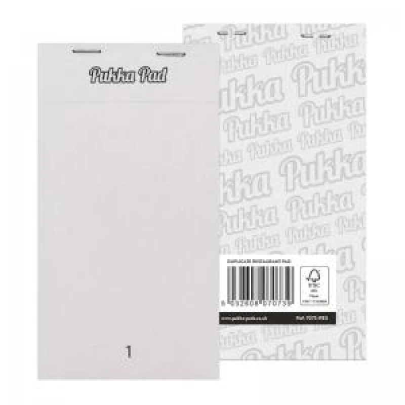 Image of Pukka Pads Duplicate Numbered Pages Restaurant Pad NCR 76mm x 140mm White Pack 5 (7073-RES)