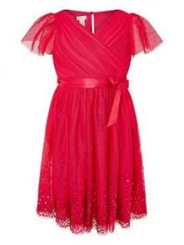Image of Monsoon Girls Tulle Sequin Wrap Dress - Red