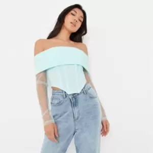 Image of Missguided Mesh Bardot Corset - Blue