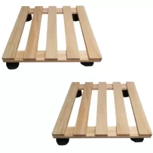Image of Pack of 2 35cm Square Wooden Garden Plant Pot Flower Trolley Stand On Wheels