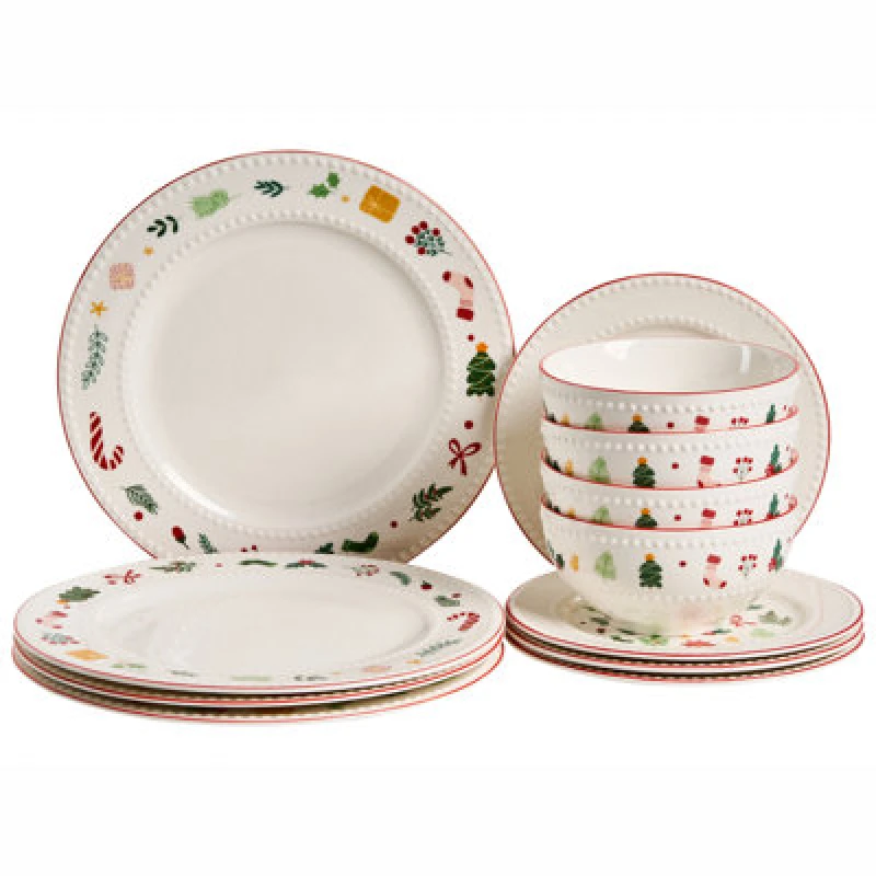 Image of Beliani Set Of 12 Dinnerware Saffron Porcelain White