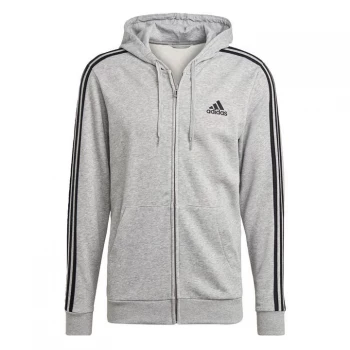 Image of adidas Essentials French Terry 3-Stripes Full-Zip Hoodie - Medium Grey Heather / Black