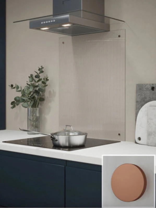 Image of Fluted Glass Kitchen Splashback (Fixing Kit With Copper Caps) 600mm X 750mm X 4mm