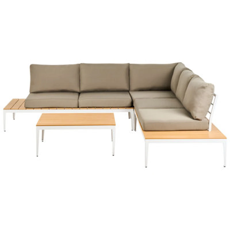 Image of Beliani Garden Corner Sofa With Table 5 Seater Positano Grey