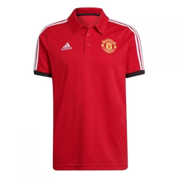 Image of adidas Manchester United 3 Stripe Polo Shirt Mens - Red