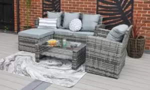 Image of Garden Rattan-Effect Furniture Set with Rain Cover: Five-Seater