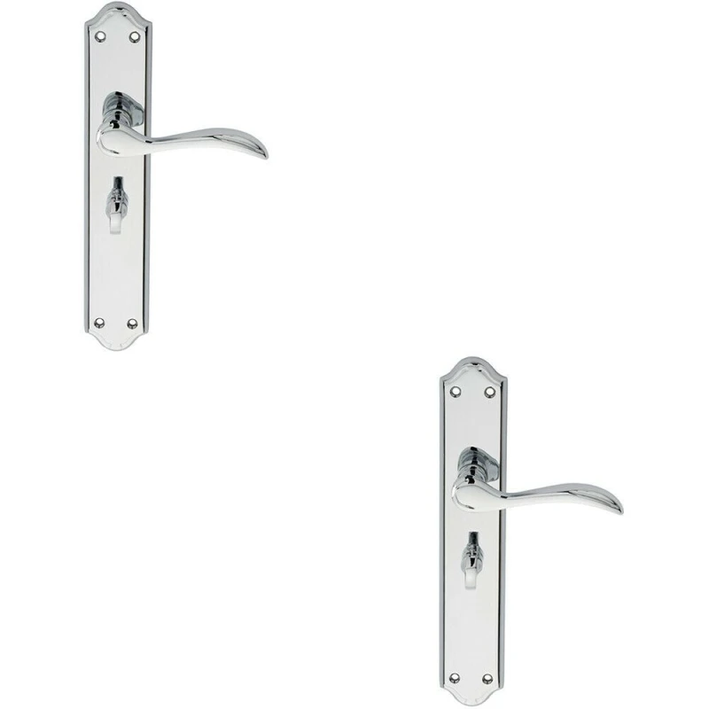 Image of Loops 2x PAIR Curved Handle on Long Bathroom Backplate 245 x 45mm Polished Chrome Multi