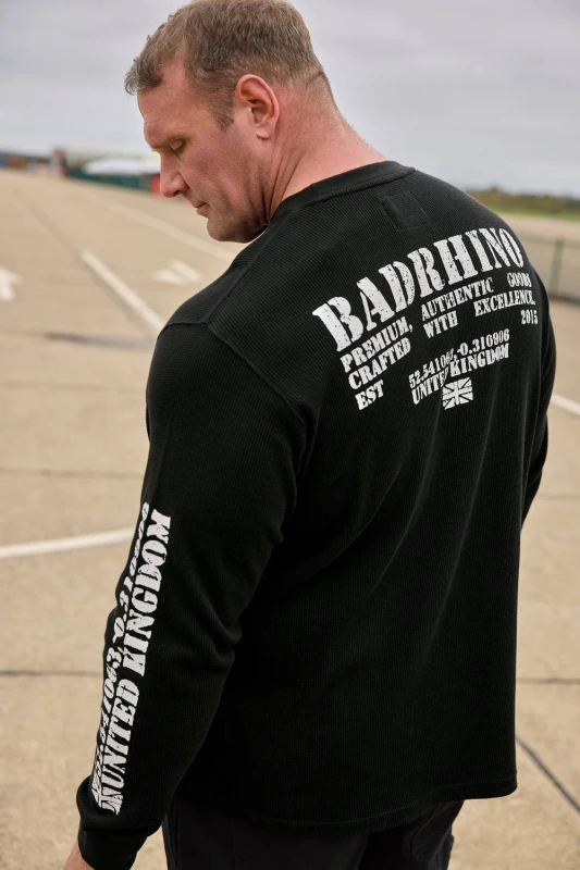 Image of BadRhino Mens Military Waffle Long Sleeve T-Shirt in Black Size: 3XL Black Male 3XL