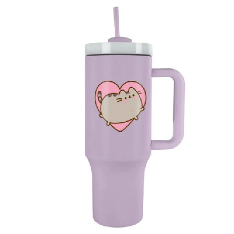 Image of Pusheen Pusheen Heart 1L Travel Mug in Purple Purple One Size Unisex 5063574672306