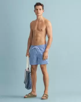 Image of GANT Men Classic Fit Seersucker Swim Shorts (M) Blue