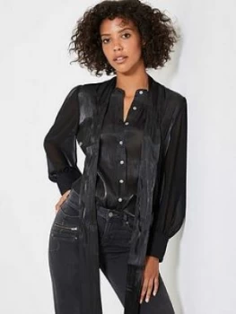 Image of Mint Velvet Shimmer Tie Neck Shirt - Black