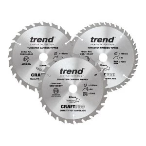 Image of Trend CraftPro Cordless Saw Blade 165 x 20mm x 24T/40T (Pack 3)