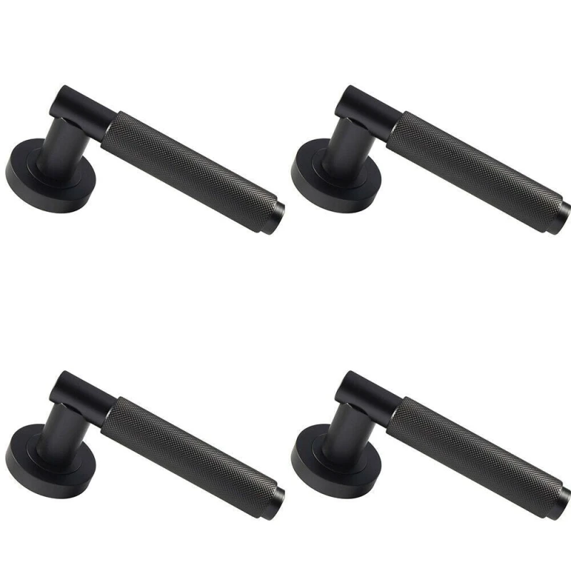Image of Loops 4x PAIR Knurled Grip Round Bar Handle on Round Rose Concealed Fix Matt Black Black