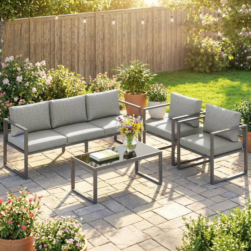 Image of OUTSUNNY Patio Furniture Set Aluminium Frame Dark Grey Dark Grey Unisex