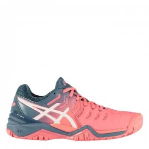 Image of Asics Gel Resolution 7 Ladies Tennis Shoes - Papaya/White