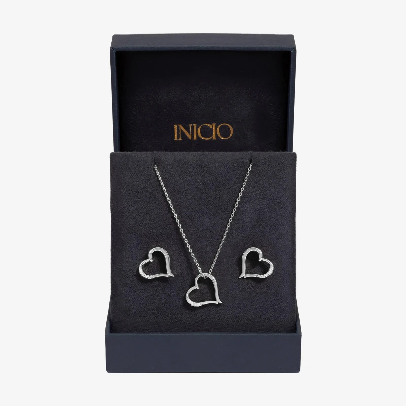 Image of Inicio Silver Plated Heart Pendant Set - Gift Box Jewellery Sets One Size Silver 72200511000