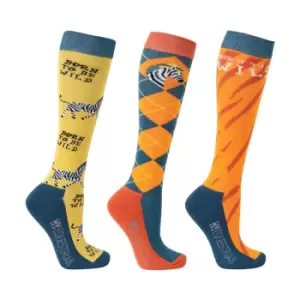 Image of Hy Unisex Adult Born To Be Wild Boot Socks (Pack of 3) (4 UK-8 UK) (Safari Orange/Petrol)