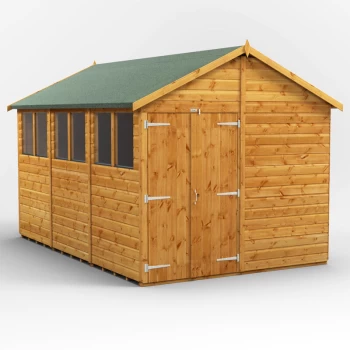 Image of 12x8 Power Apex Double Doors Garden Shed - Brown