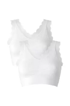Image of 2 Pack Ribbed Lace Trim Comfort Bras