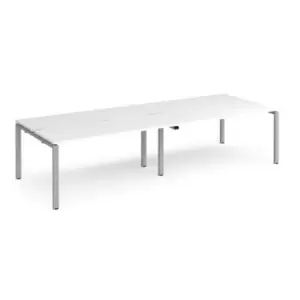 Image of Bench Desk 4 Person Rectangular Desks 2800mm White Tops With Silver Frames 1200mm Depth Adapt