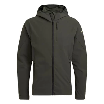 Image of adidas Terrex Hi-Loft Hooded Soft Shell Jacket Mens - Legend Earth / Pulse Yellow