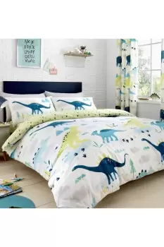 Image of Dino Glow in the Dark Reversible Duvet Set - Size: Double - Green