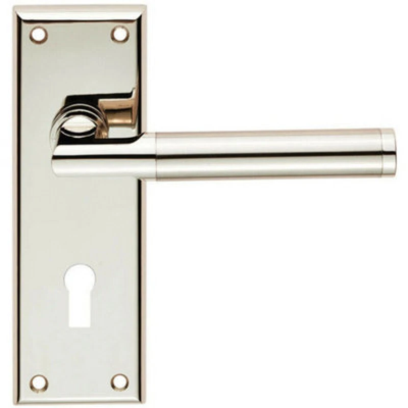 Image of Loops Round Bar Section Handle on Lock Backplate 150 x 50mm Polished Satin Nickel Metallics