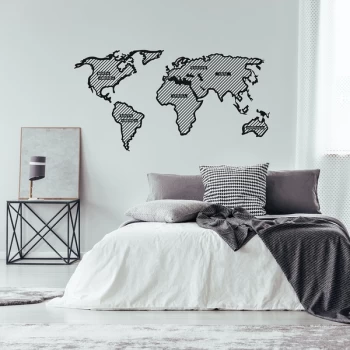 Image of World Map In The Stripes - Black (150 x 80) Black Decorative Metal Wall Accessory