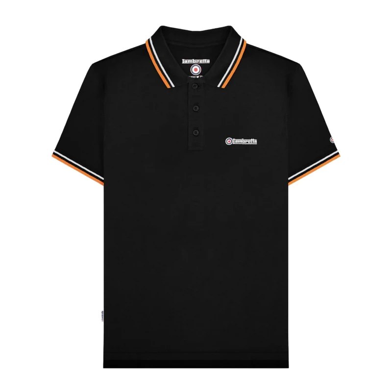 Image of Lambretta Lambretta Men SS25 Twin Tip Polo Shirt in Jet Black Size: large Jet Black L Male 5063703660808