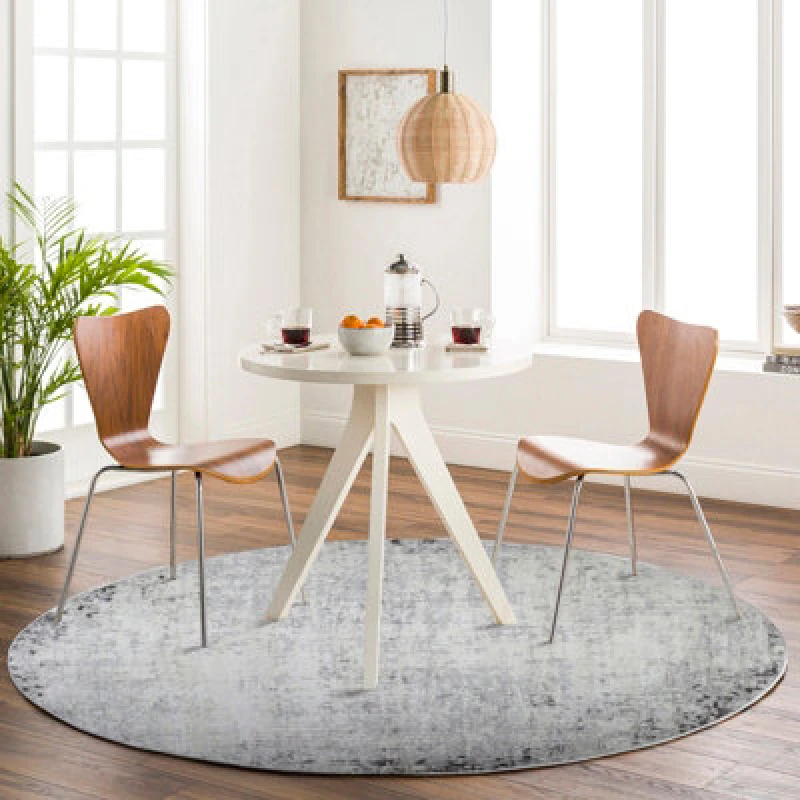 Image of Livabliss Round Abstract Modern Marble Charcoal Alix Area Rug 200 X 200 Cm - Easy Care, Non Shedding, Ideal For Living Room & Bedroom