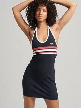 Image of Superdry Vintage Halter Neck Mini Dress With Stripe - Navy, Size 14, Women