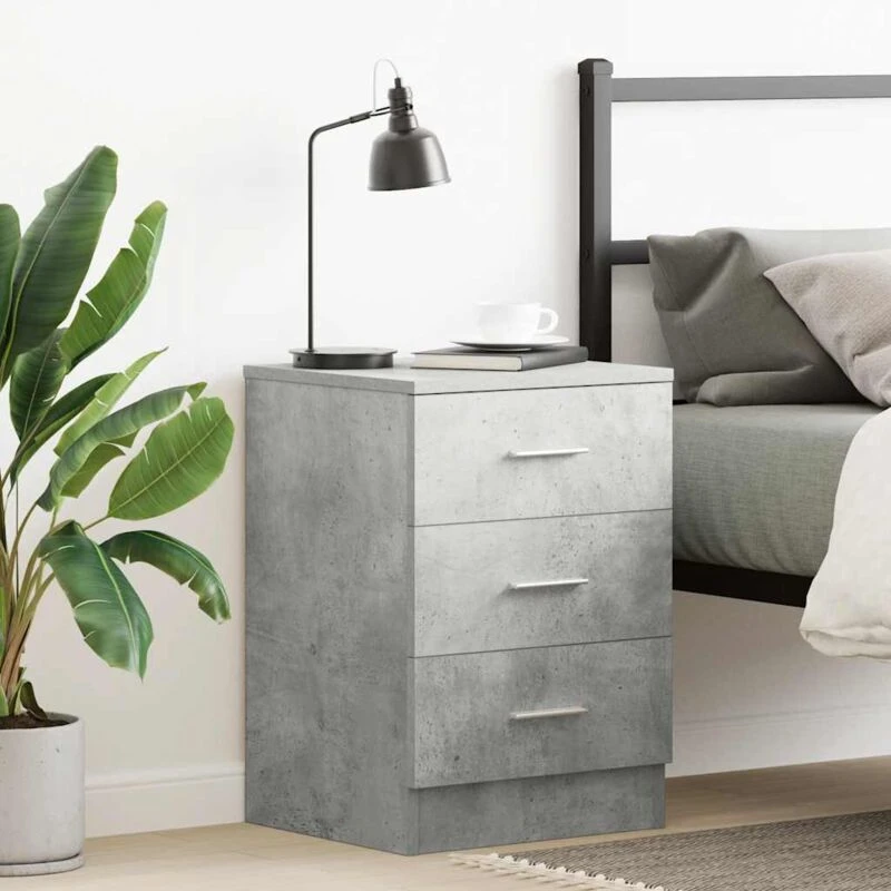 Image of Bedside Cabinet Concrete Grey 38x35x56cm Chipboard