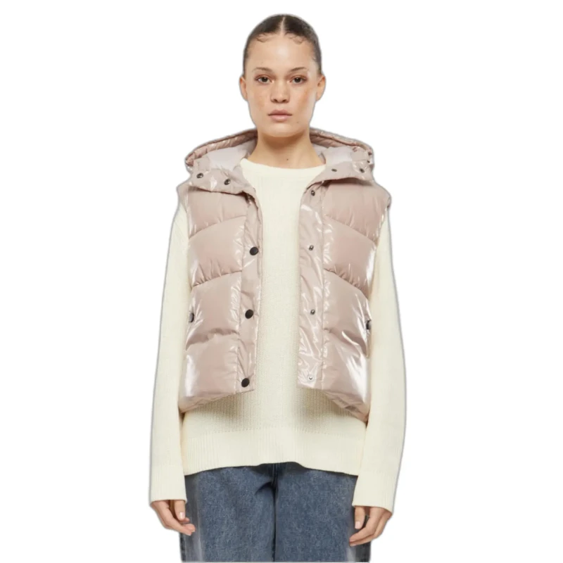 Image of Urban Classics Womens Urban Classics Sherpa Recycled Hooded Puffer Vest Rose Female XS