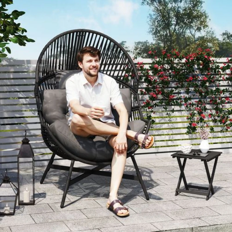 Image of Outsunny Standing Rattan Garden Egg Chair with Headrest - Charcoal Grey TJ Hughes 5063603243545