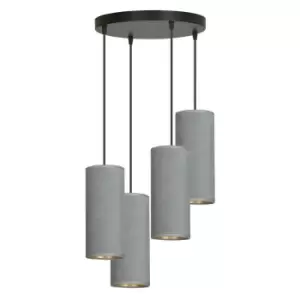 Image of Bente Black Cluster Pendant Ceiling Light with Gray Fabric Shades, 4x E14