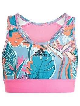 Image of adidas Girls Junior Ask Bra - White/Blue, Size 11-12 Years, Women