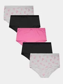 Image of Yours Animal Heart Full Briefs (5 Pack) - Multi, Grey, Size 30-32, Women