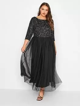 Image of Yours Luxe Embellished Long Sleeve Maxi Dress - Black, Size 30-32, Women
