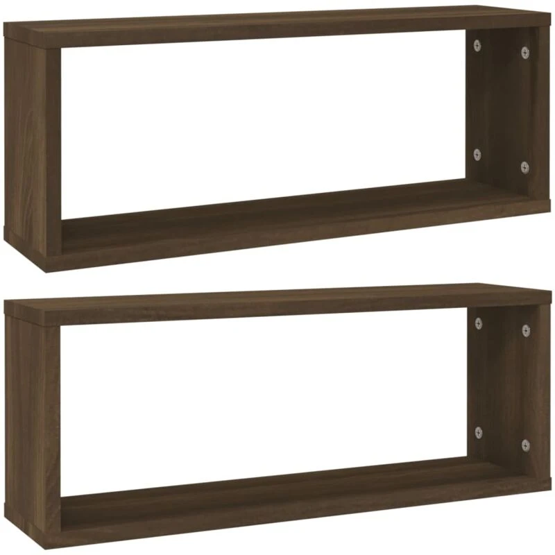 Image of VIDAXL Vidaxl - Wall Cube Shelves 2 pcs Brown Oak 60x15x23cm Engineered Wood 8720286956106