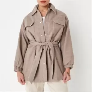 Image of Missguided Petitebrushed Tie Waist Jacket - Grey