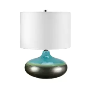 Image of Table Lamp White Shade Turquoise and Graphite Finish Glaze LED E27 60W Bulb