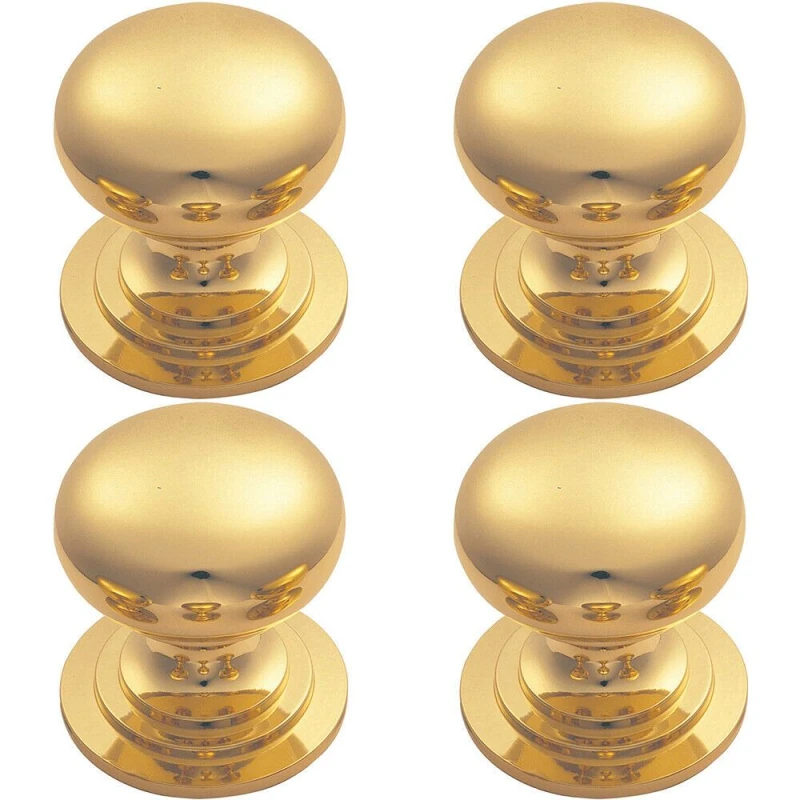 Image of Loops 4x Victorian Round Cupboard Door Knob 42mm Dia Polished Brass Cabinet Handle Metallics unisex